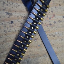 Brass Shells on Black Leather Guitar Strap