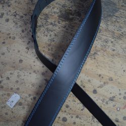 Blue Stitched Black 2.5″ Leather Guitar Strap