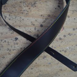 Rainbow Stitched Black 2.5″ Leather Guitar Strap