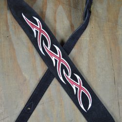 Red & White XXX Embroidered Black Suede Guitar Strap