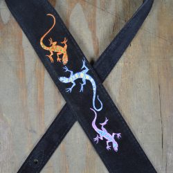 Lizards Embroidered Black Suede Guitar Strap
