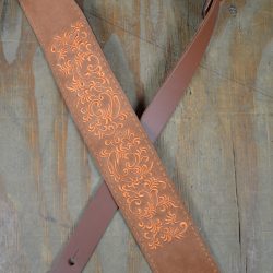 Leaves Embroidered Tan Suede Guitar Strap