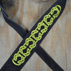 Green Celtic Knot Embroidered Black Suede Guitar Strap