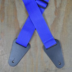 Blue Webbing with Heavy Duty Leather Ends Guitar Strap