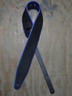 3.0″ Padded Upholstery Leather Guitar Strap Black & Blue