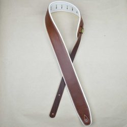 2.5″ Padded Upholstery Leather Guitar Strap Brown & White