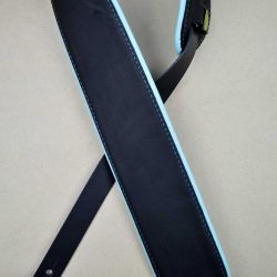 3.0″ Padded Upholstery Leather Guitar Strap Black & Aqua