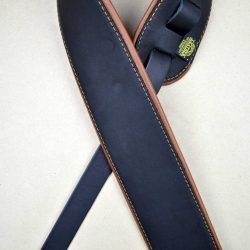 3.0″ Padded Upholstery Leather Guitar Strap Black & Tan