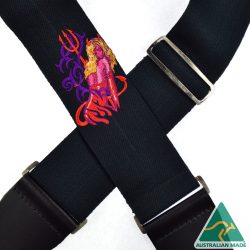 3.5″ Slide Adjustable Cotton Webbing Guitar Strap – Devil Girl Embroidery