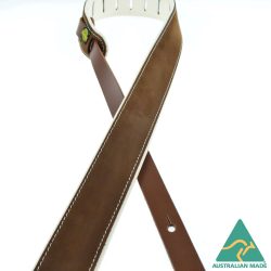2.0″ Padded Upholstery Leather Guitar Strap Brown & White