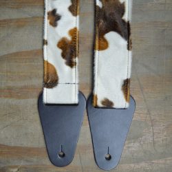Brown & White Cow Faux Fur Guitar Strap