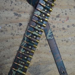Brass Shells on Camo Leather Guitar Strap