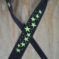 Green Stars Embroidered Black Suede Guitar Strap