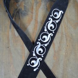 Scroll Design Embroidered Black Suede Guitar Strap