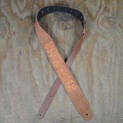 Leaves Embroidered Tan Suede Guitar Strap