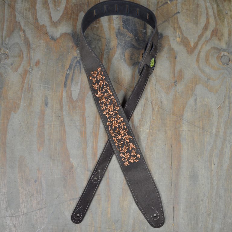 Stripe Rag Guitar Strap - Black with a Orange Stripe - Colonial Leather