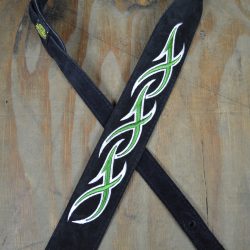 Green & White XXX Embroidered Black Suede Guitar Strap