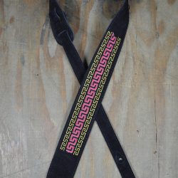 Red & Gold Pattern Embroidered Black Suede Guitar Strap
