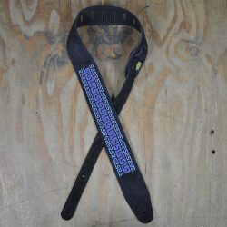 Blue Pattern Embroidered Black Suede Guitar Strap