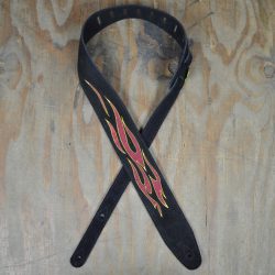 Flames Embroidered Black Suede Guitar Strap