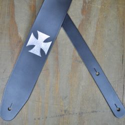 Foil Printed Cross Black Leather Guitar Strap