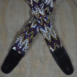Purple Zigzag & Suede Guitar Strap