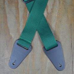 Dark Green Webbing with Heavy Duty Leather Ends Guitar Strap
