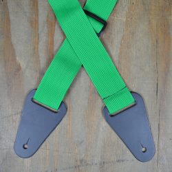 Lime Green Webbing with Heavy Duty Leather Ends Guitar Strap