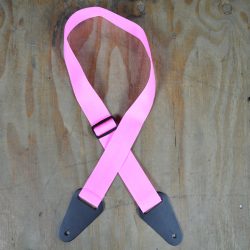 Pink Webbing with Heavy Duty Leather Ends Guitar Strap