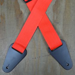 Red Webbing with Heavy Duty Leather Ends Guitar Strap