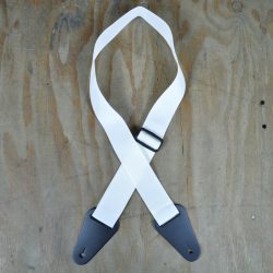 White Webbing with Heavy Duty Leather Ends Guitar Strap