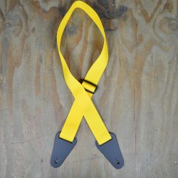 Yellow Webbing with Heavy Duty Leather Ends Guitar Strap