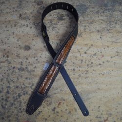 Black Soft Leather with Brown Plait Guitar Strap