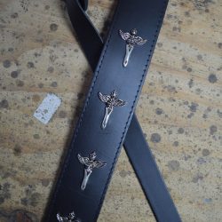 2.5″ Black Leather with Cross/Wing Feature Guitar Strap