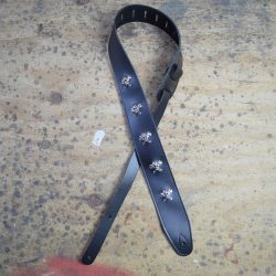 2.5″ Black Leather with Skull & Spanner Feature Guitar Strap