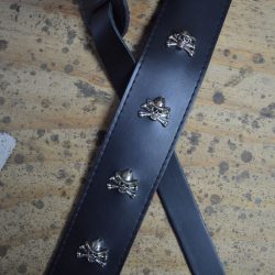 2.5″ Black Leather with Skull and Hat Feature Guitar Strap