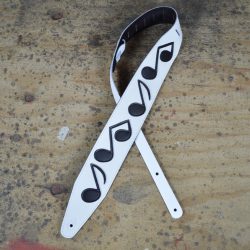 3.5″ White Leather with Black Notes Guitar Strap