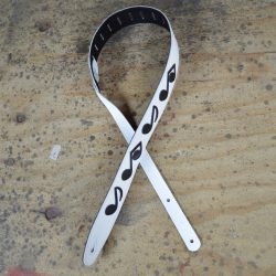 2.5″ White Leather with Black Notes Guitar Strap