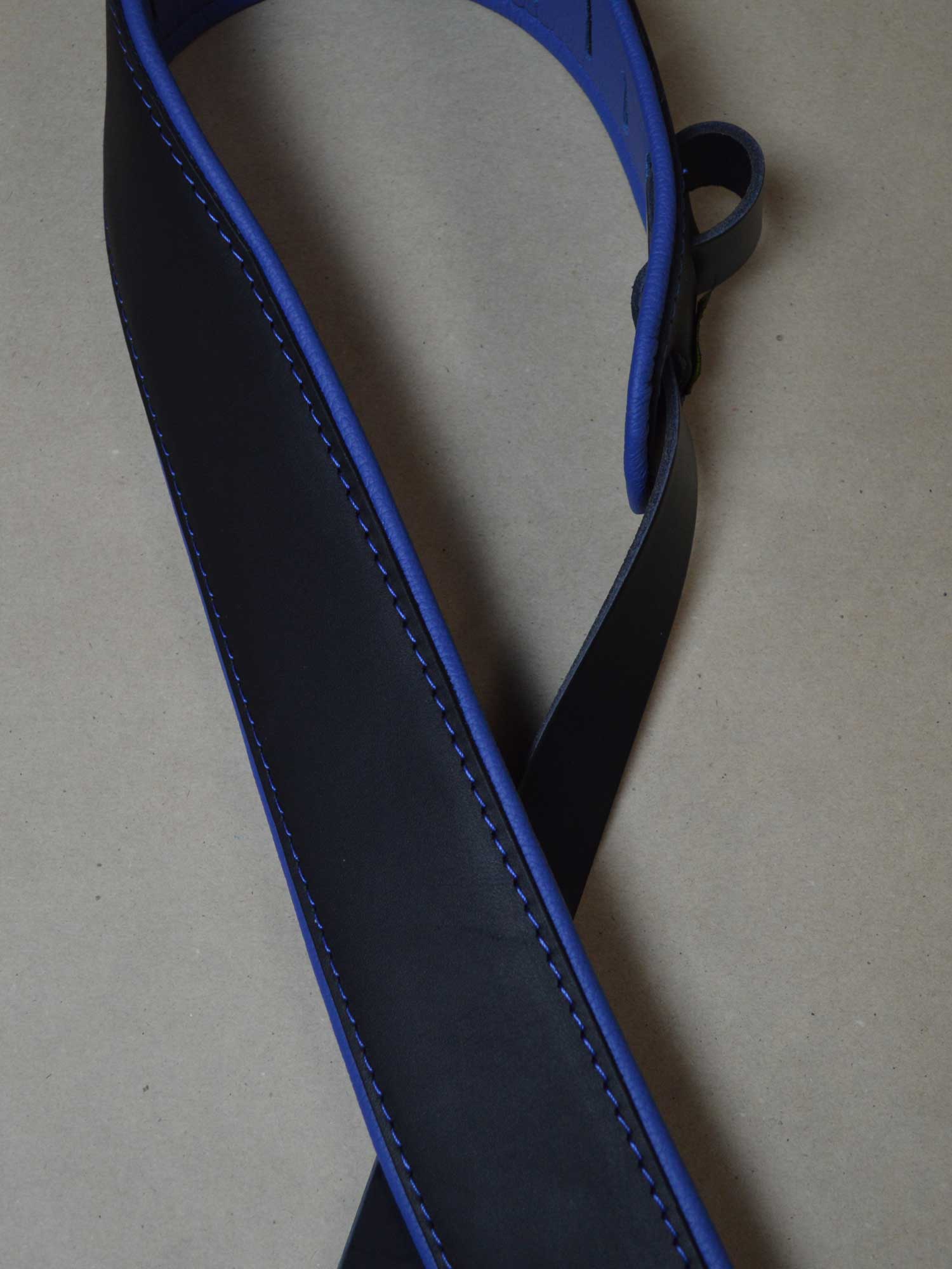 2.5″ Padded Upholstery Leather Guitar Strap Black & Blue