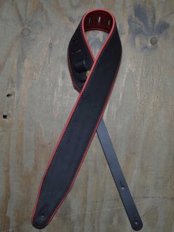 3.0″ Padded Upholstery Leather Guitar Strap Black & Red