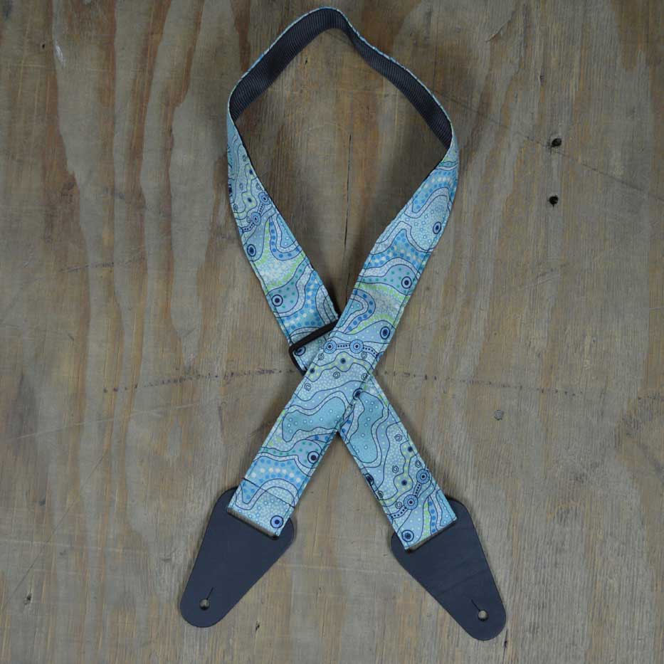 Aboriginal Art Guitar Strap – Aqua RSI-05