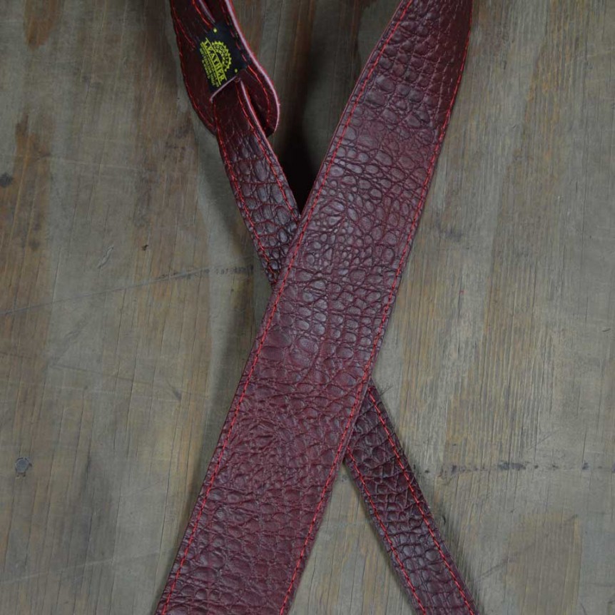 Burgundy Croc Stitched 2.5" Leather Guitar Strap
