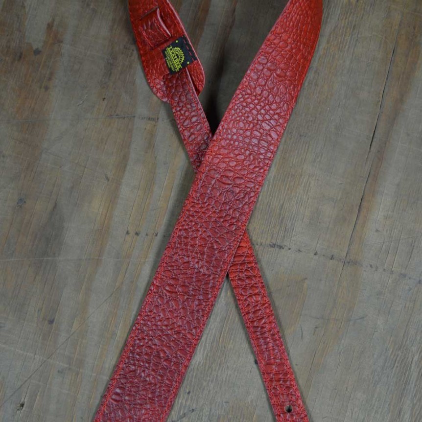 Red Croc Stitched 2.5" Leather Guitar Strap