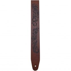 Flowers Etched Leather Guitar Strap