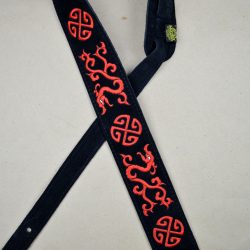 Red Chinese Dragon Embroidered Black Suede Guitar Strap