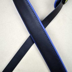 2.0″ Padded Upholstery Leather Guitar Strap Black & Blue