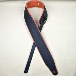 3.0″ Padded Upholstery Leather Guitar Strap Black & Orange