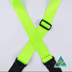 Fluro Green Herringbone seat belt webbing 50mm guitar strap. SAH-FLGR
