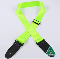 Fluro Green Herringbone seat belt webbing 50mm guitar strap. SAH-FLGR