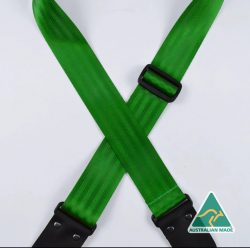 Green Herringbone seat belt webbing 50mm guitar strap. SAH-GRN